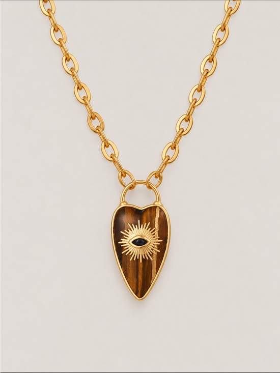 Anthropologie Jewelry - New! Tiger Eye Evil Eye Heart Pendant Necklace NWOT 5083